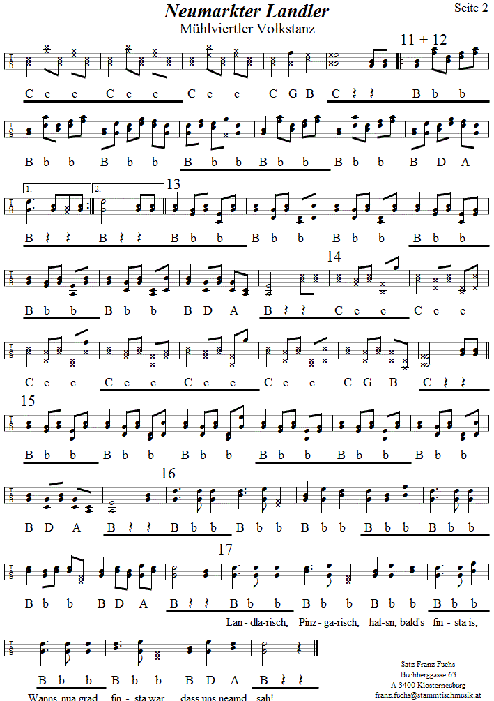 Neumarkter Landler, in Griffschrift für Steirische Harmonika