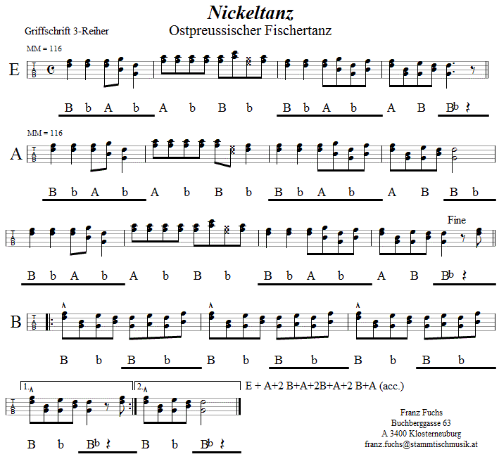 Nickeltanz, in Griffschrift für Steirische Harmonika