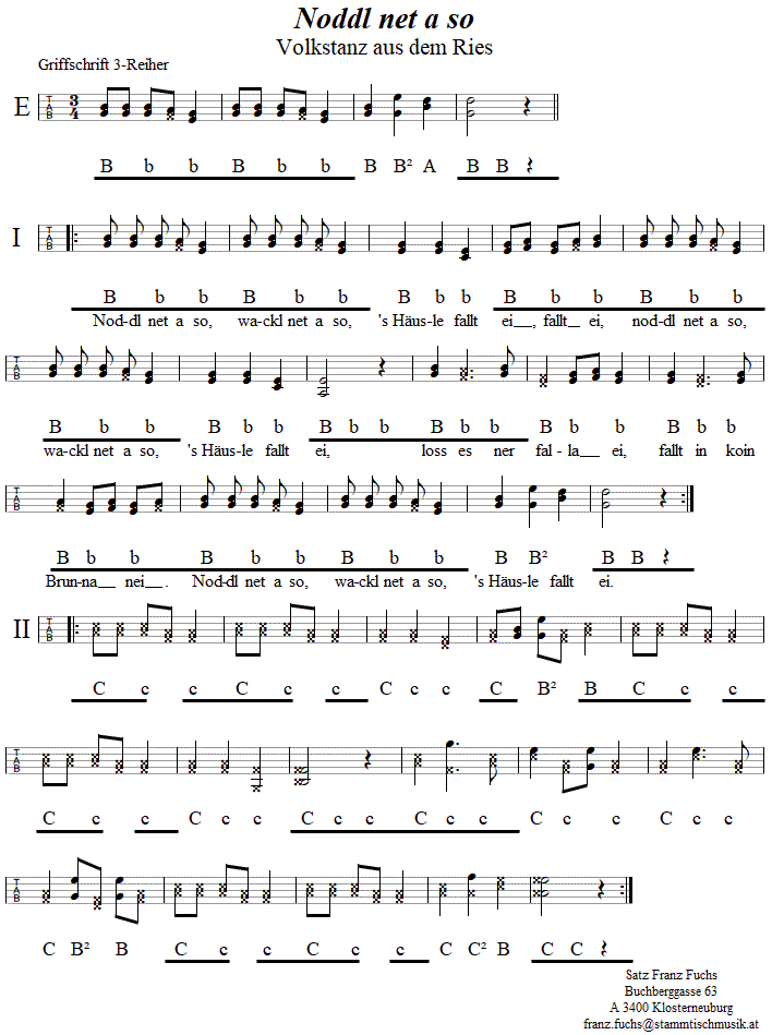 Noddl net a so, in Griffschrift für Steirische Harmonika