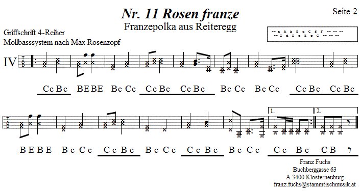 Nr. 11 Rosen franze aus Reiteregg, in Griffschrift für Steirische Harmonika