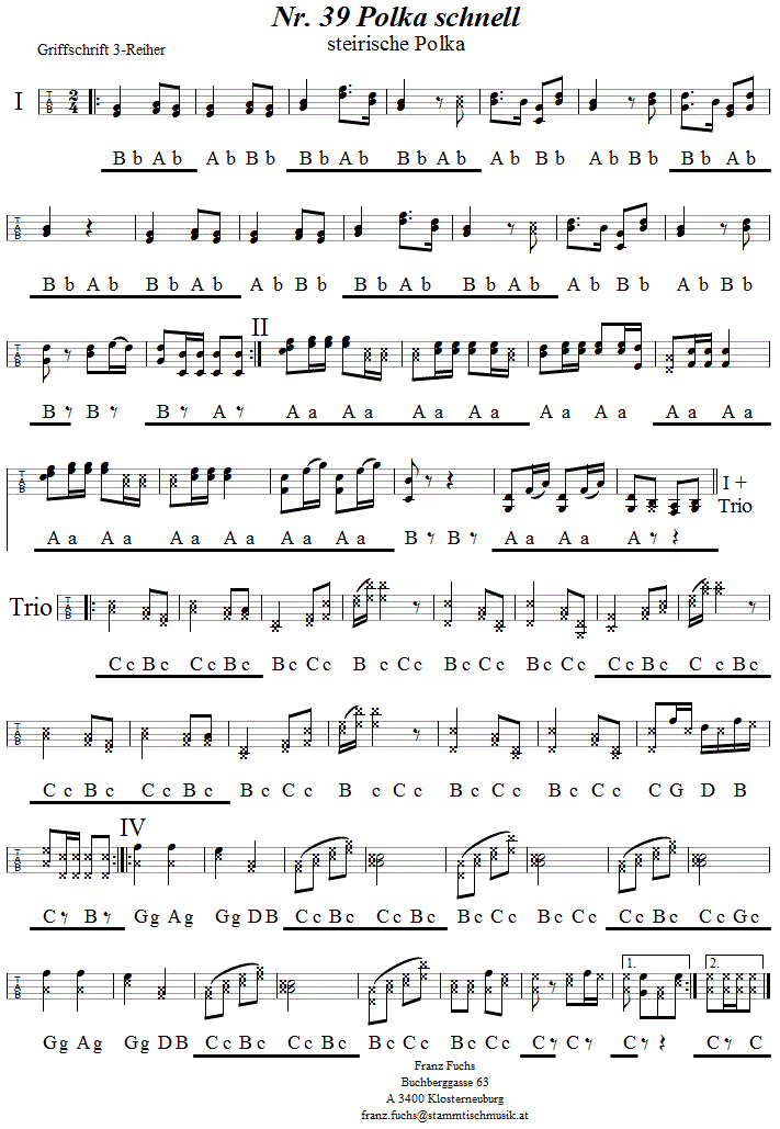 Nr. 39 Polka schnell - Reiteregg - Griffschrift für Steirische Harmonika