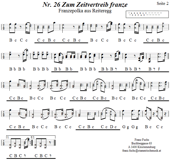 Nr. 26 Zum Zeitvertreib franze aus Reiteregg, in Griffschrift für Steirische Harmonika