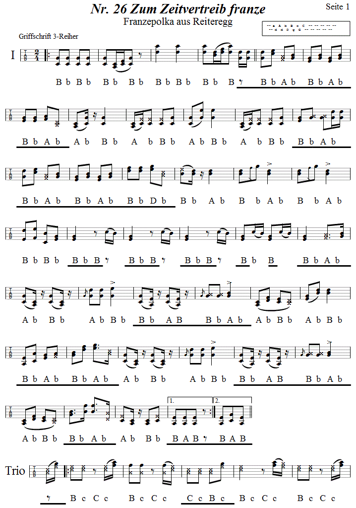 Nr. 26 Zum Zeitvertreib franze aus Reiteregg, in Griffschrift für Steirische Harmonika