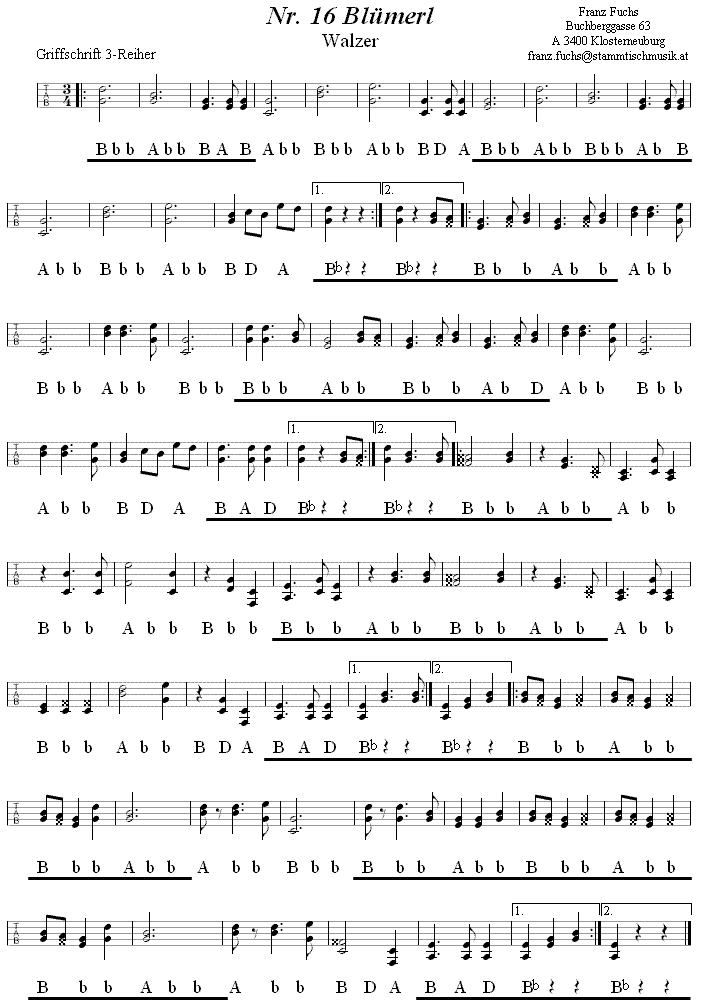 Nr. 16 Blümerl Walzer - Reiteregg - Griffschrift für Steirische Harmonika