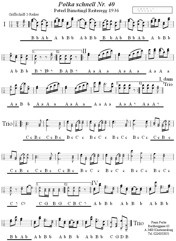 Nr. 40 Polka schnell - Reiteregg - Griffschrift für Steirische Harmonika