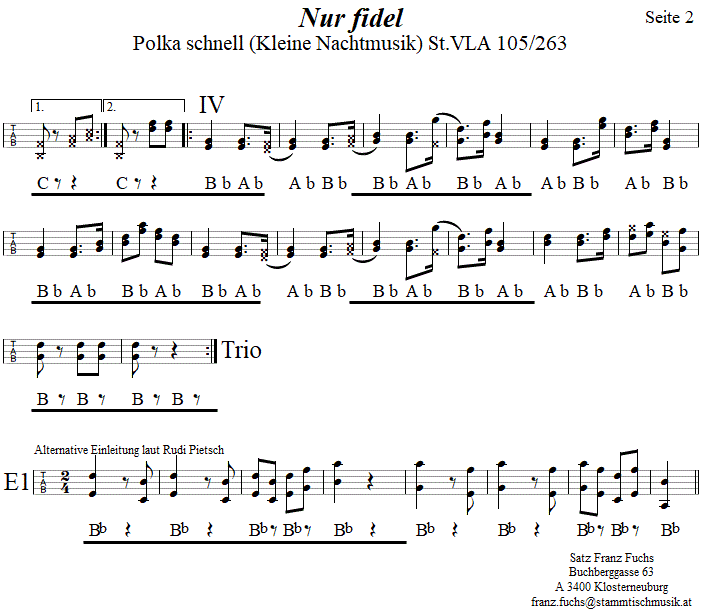 Nur fidel - Polka schnell, in Griffschrift für Steirische Harmonika