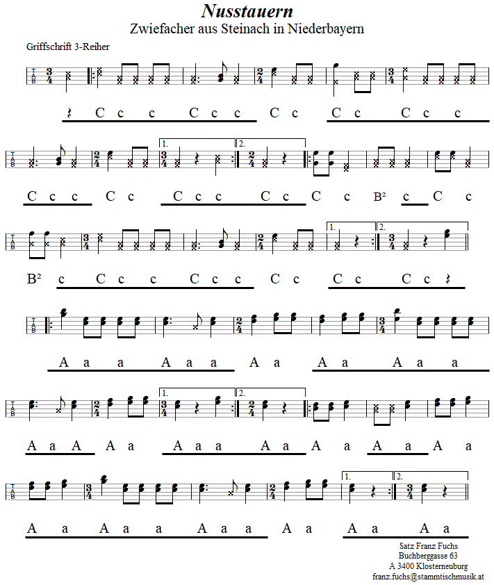 Nusstauern Zwiefacher, in Griffschrift für Steirische Harmonika