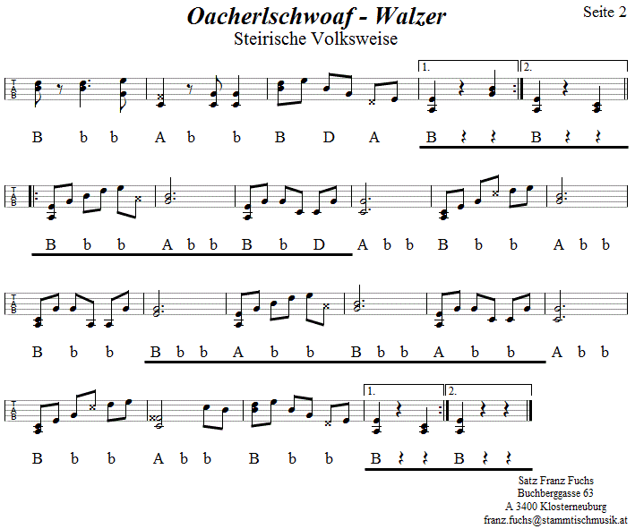 Oacherlschwoaf-Walzer - in Griffschrift für Steirische Harmonika