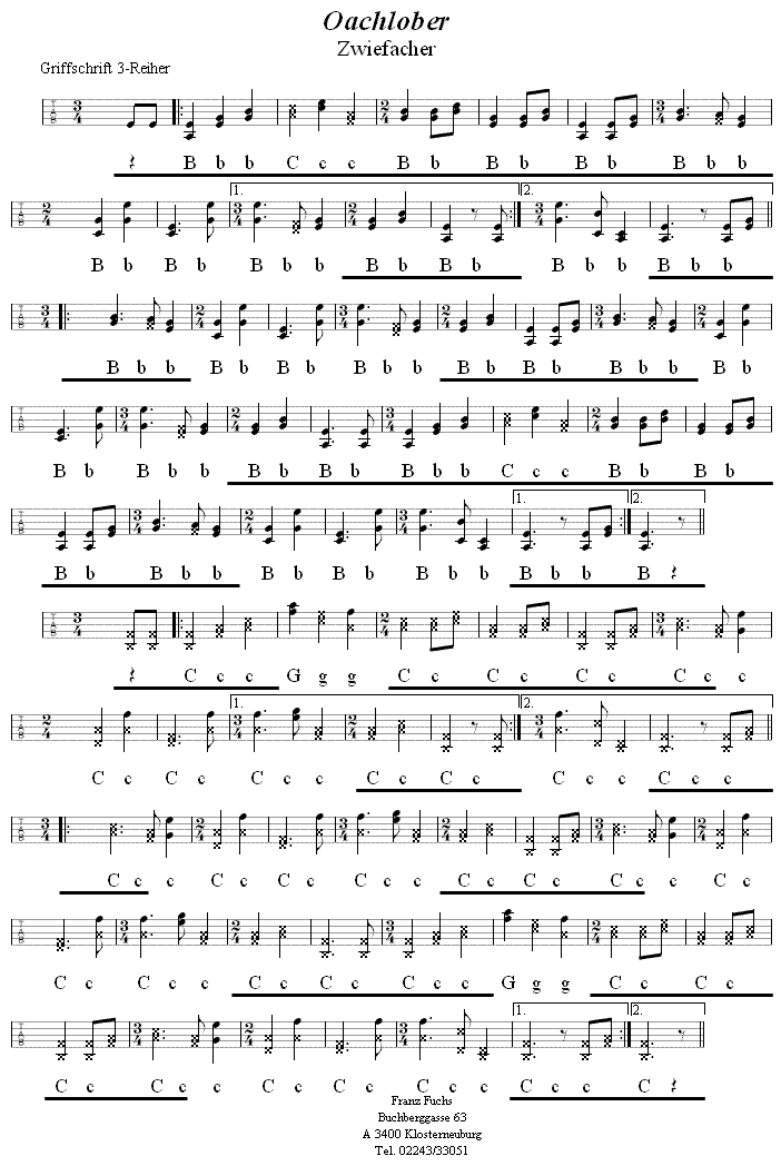 Oachlober Zwiefacher in Griffschrift für Steirische Harmonika