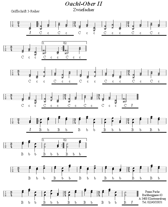 Oachlober II Zwiefacher in Griffschrift für Steirische Harmonika