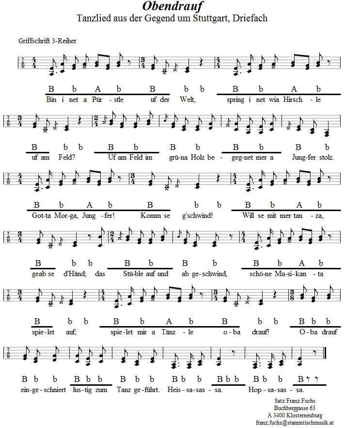 Obendrauf, Driefacher, in Griffschrift für Steirische Harmonika