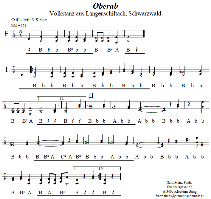 Oberab, in Griffschrift für Steirische Harmonika