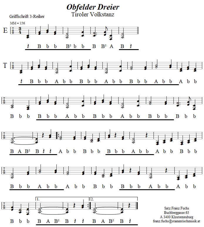 Obfelder Dreier in Griffschrift für steirische Harmonika - Musik zum Volkstanz