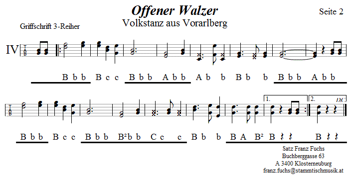 Offener Walzer Griffschrift - Musik zum Volkstanz - Volksmusik und Volkstanz