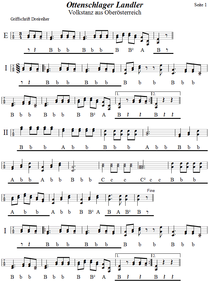 Ottenschlager Landler in Griffschrift für Steirische Harmonika