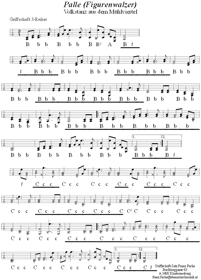 Palle (Figurenwalzer), in Griffschrift für Steirische Harmonika