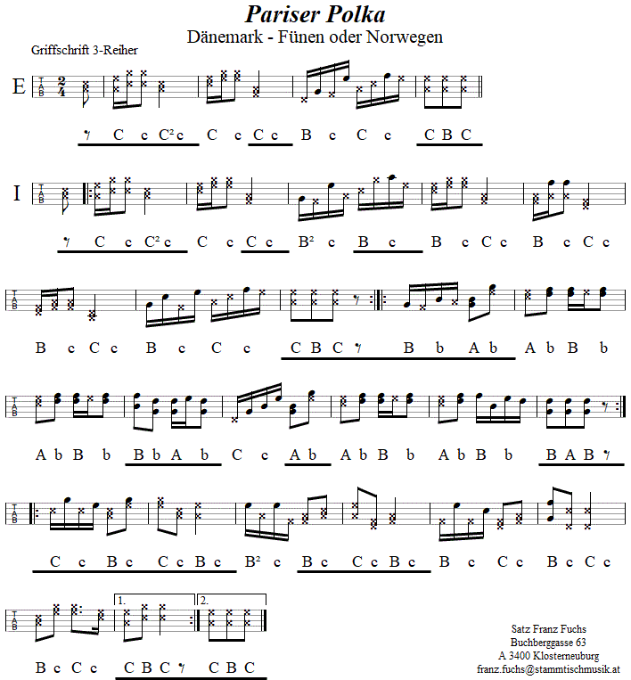 Pariser Polka, in Griffschrift für Steirische Harmonika