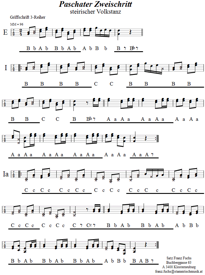 Paschater Zweischritt Griffschrift - Musik zum Volkstanz - Volksmusik und Volkstanz