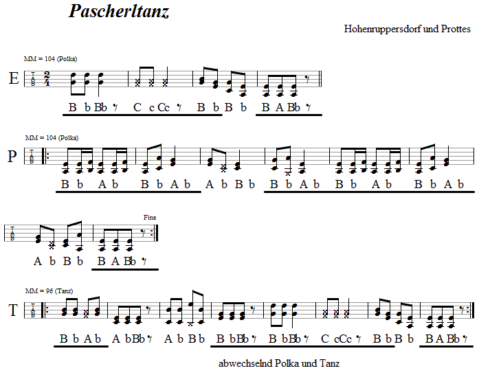 Pascherltanz, in Griffschrift für Steirische Harmonika