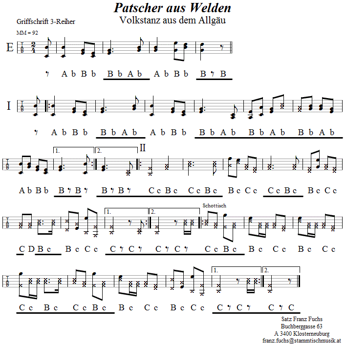 Patscher aus Welden, in Griffschrift für Steirische Harmonika