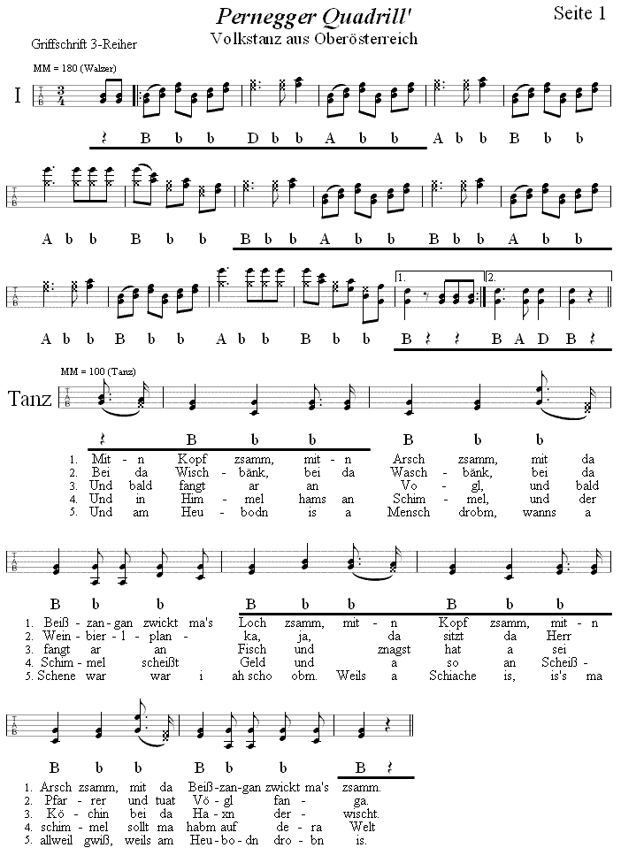 Pernegger Quadrill Griffschrift für Steirische Harmonika