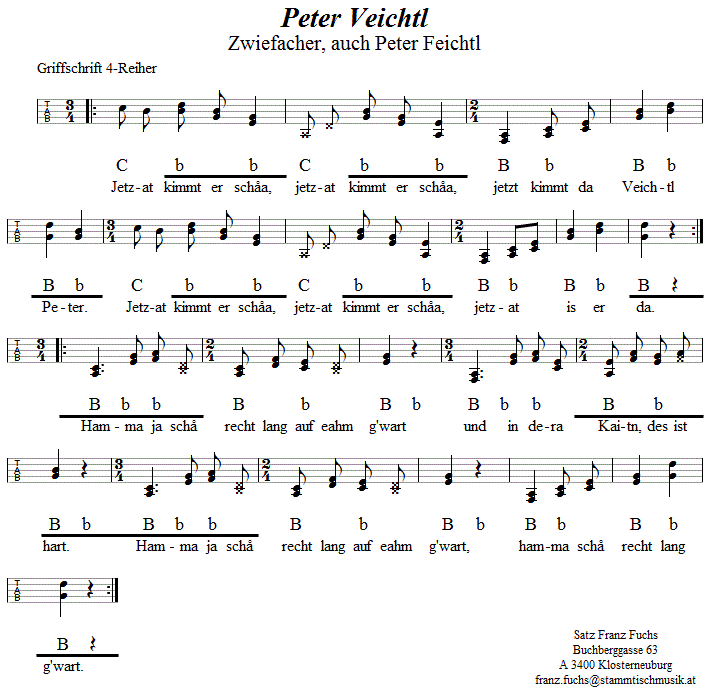 Peter Veichtl, Zwiefacher in Griffschrift für Steirische Harmonika