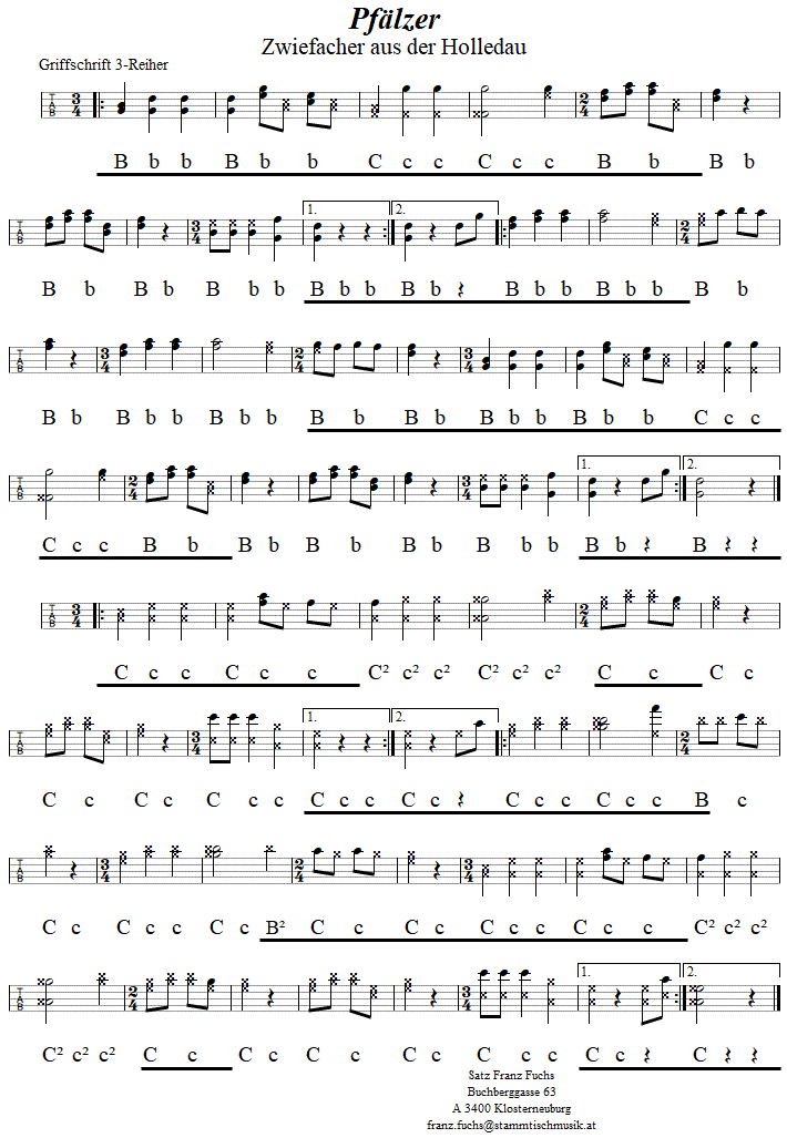 Pfälzer, Zwiefacher in Griffschrift für Steirische Harmonika