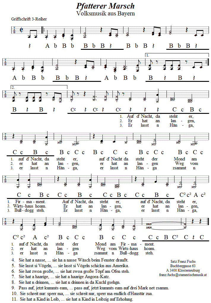 Pfatterer Marsch, in Griffschrift für Steirische Harmonika