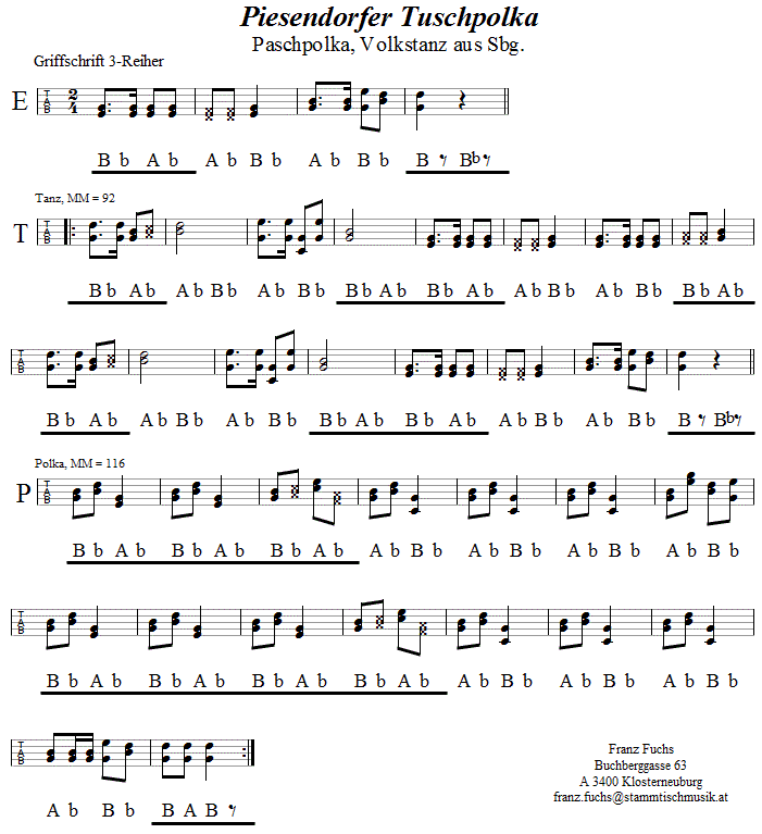 Piesendorfer Tuschpolka in Griffschrift für steirische Harmonika