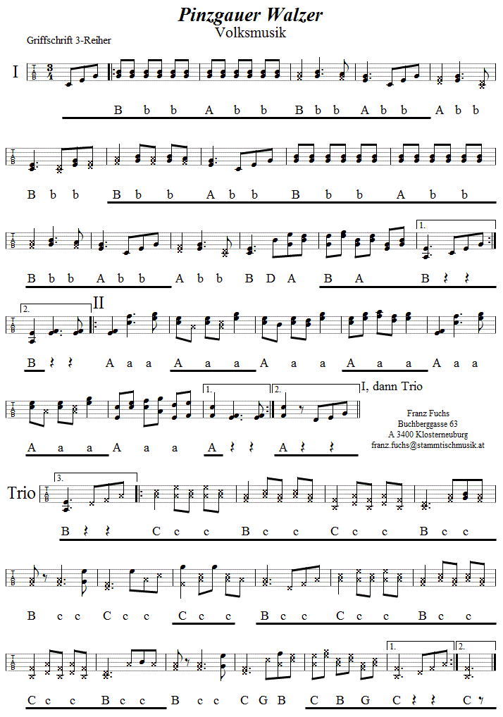 Pinzgauer Walzer - in Griffschrift für Steirische Harmonika