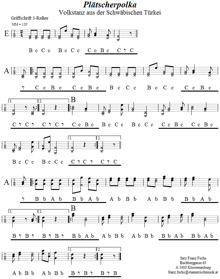 Plätscherpolka, in Griffschrift für Steirische Harmonika