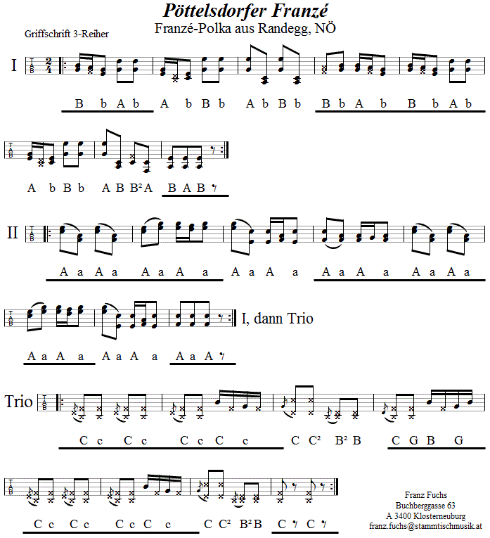 Franzeepolka (Pöttelsdorfer Franze) in Griffschrift für Steirische Harmonika