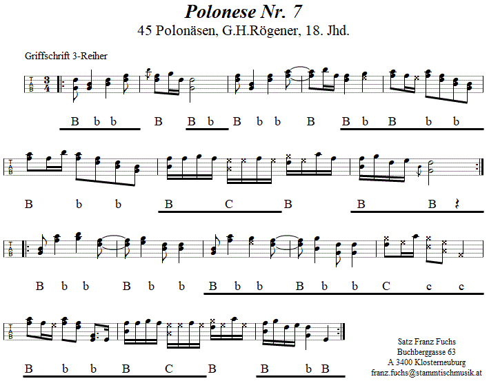 Polonese Nr. 7, in Griffschrift für Steirische Harmonika