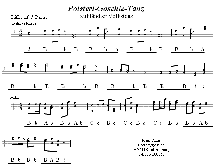 Polsterl-Goschle-Tanz in Griffschrift für Steirische Harmonika