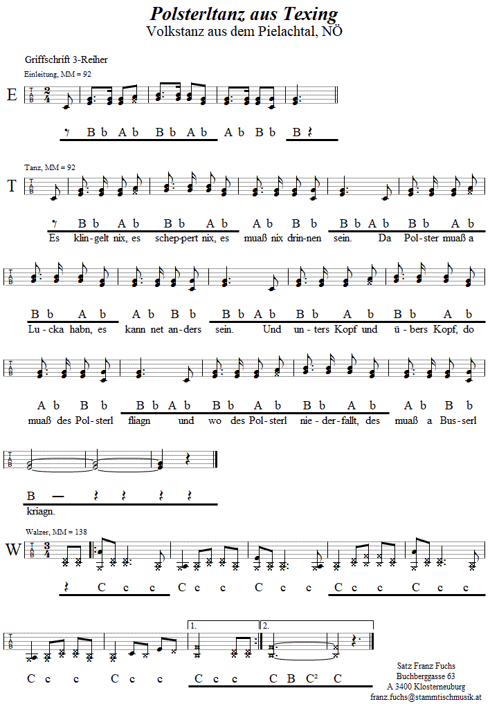 Polsterltanz aus Texing, in Griffschrift für Steirische Harmonika