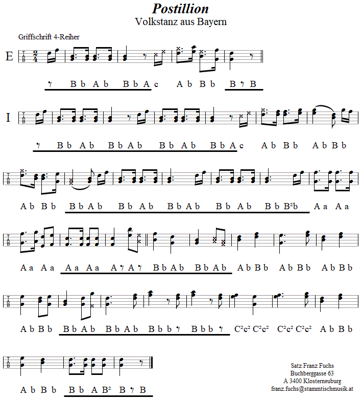 Postillion, in Griffschrift für Steirische Harmonika