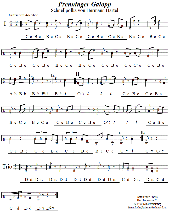 Prenninger Galopp, Hermannn Härtel, in Griffschrift für Steirische Harmonika