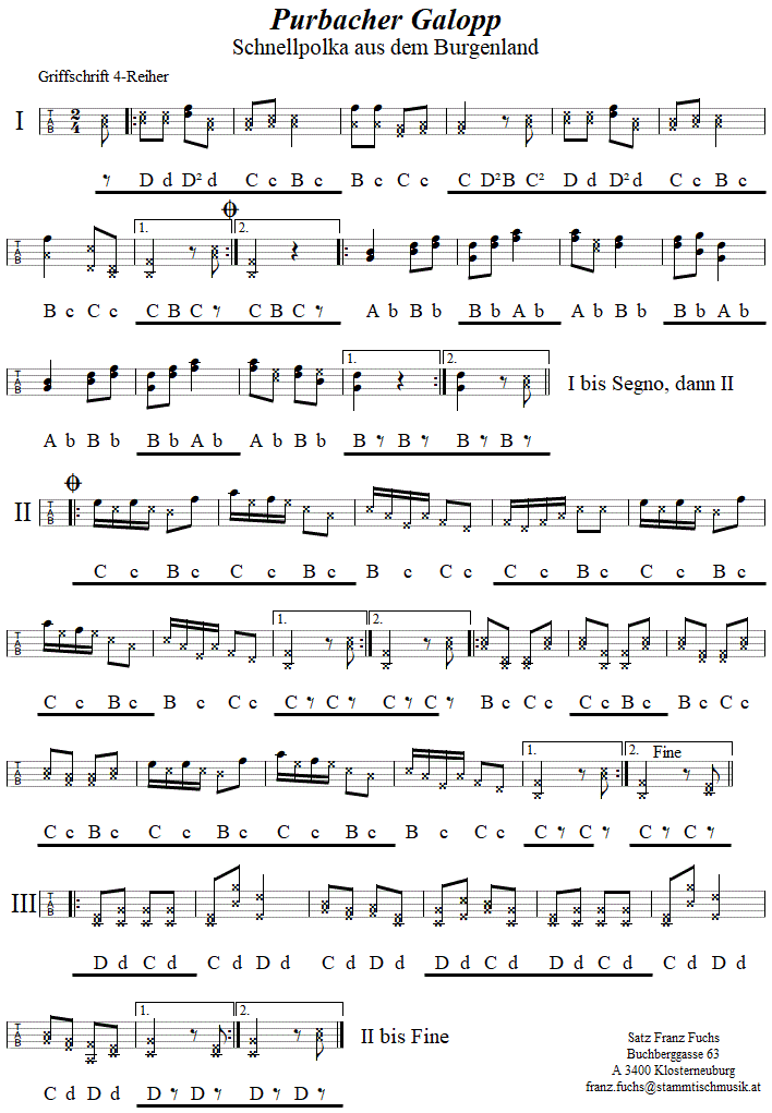 Purbacher Galopp, in Griffschrift für Steirische Harmonika