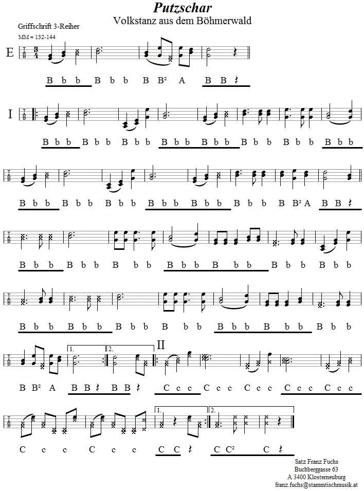 Putzschar', in Griffschrift für St4eirische Harmonika