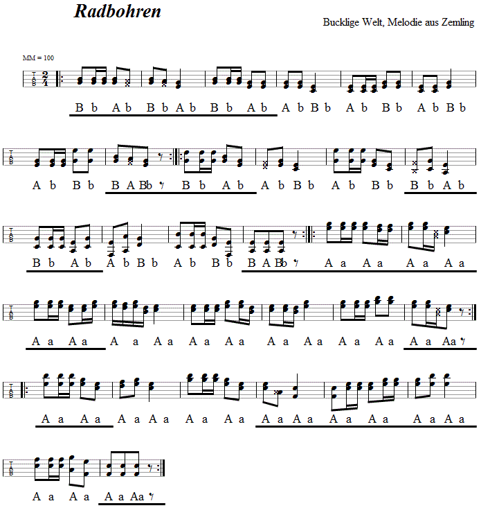 Radbohren, in Griffschrift für Steirische Harmonika