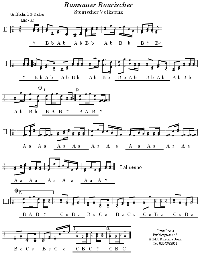 Boarischer aus der Ramsau (Ramsauer Boarischer) in Griffschrift für Steirische Harmonika