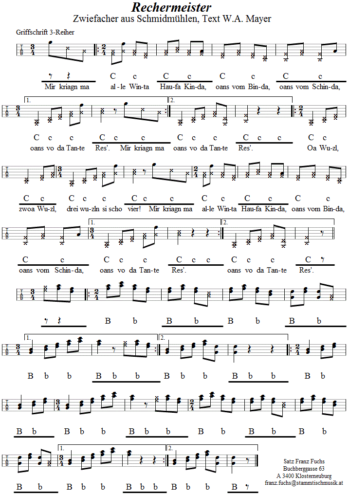 Rechermeister, Zwiefacher in Griffschrift für Steirische Harmonika