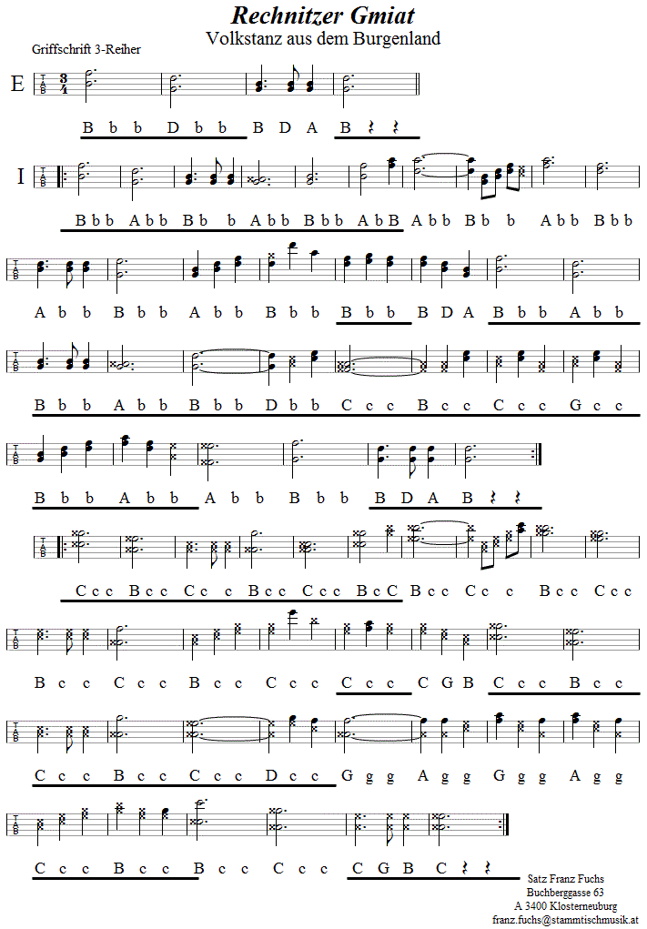 Rechnitzer Gmiat, in Griffschrift für Steirische Harmonika