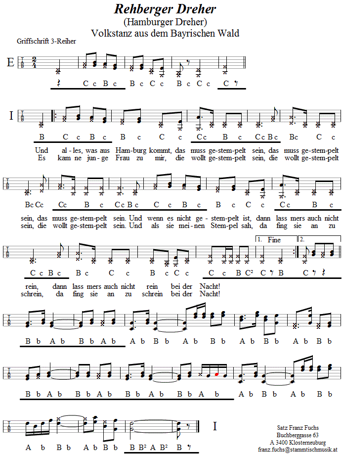 Rehberger Dreher in Griffschrift für Steirische Harmonika