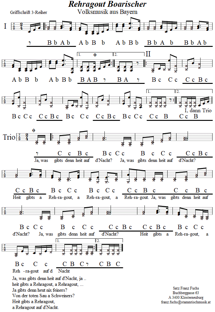 Rehragout-Boarischer in Griffschrift für Steirische Harmonika