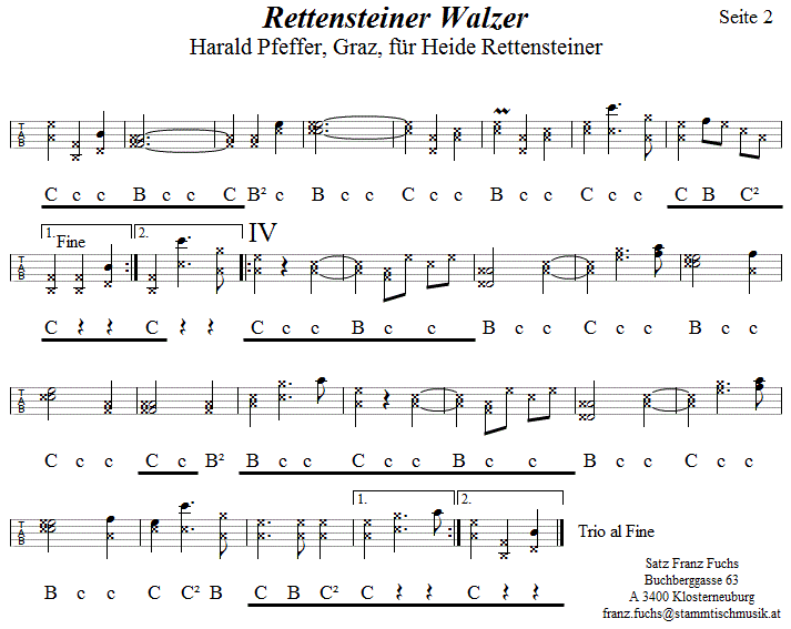 Rettensteiner Walzer, in Griffschrift für Steirische Harmonika