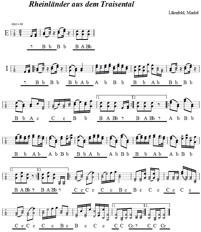 Rheinländer aus dem Traisental (Traisentaler Schottisch) in Griffschrift für Steirische Harmonika