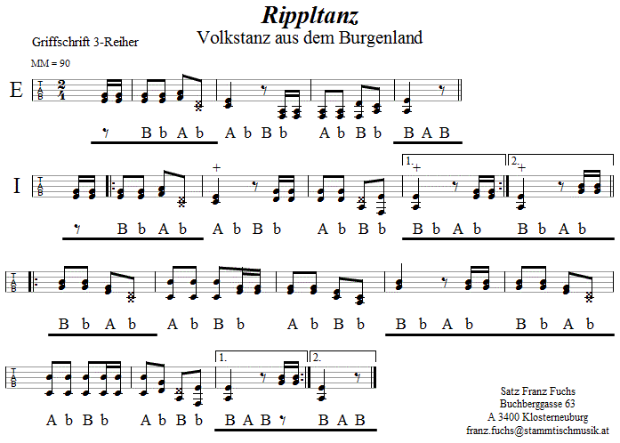 Rippltanz - Burschentanz - Griffschrift für Steirische Harmonika