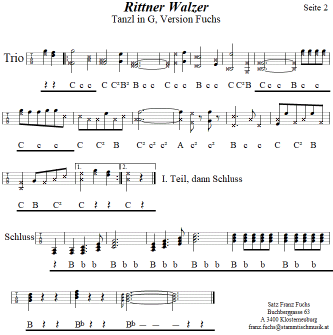 Rittner Walzer 1, in Griffschrift für Steirische Harmonika