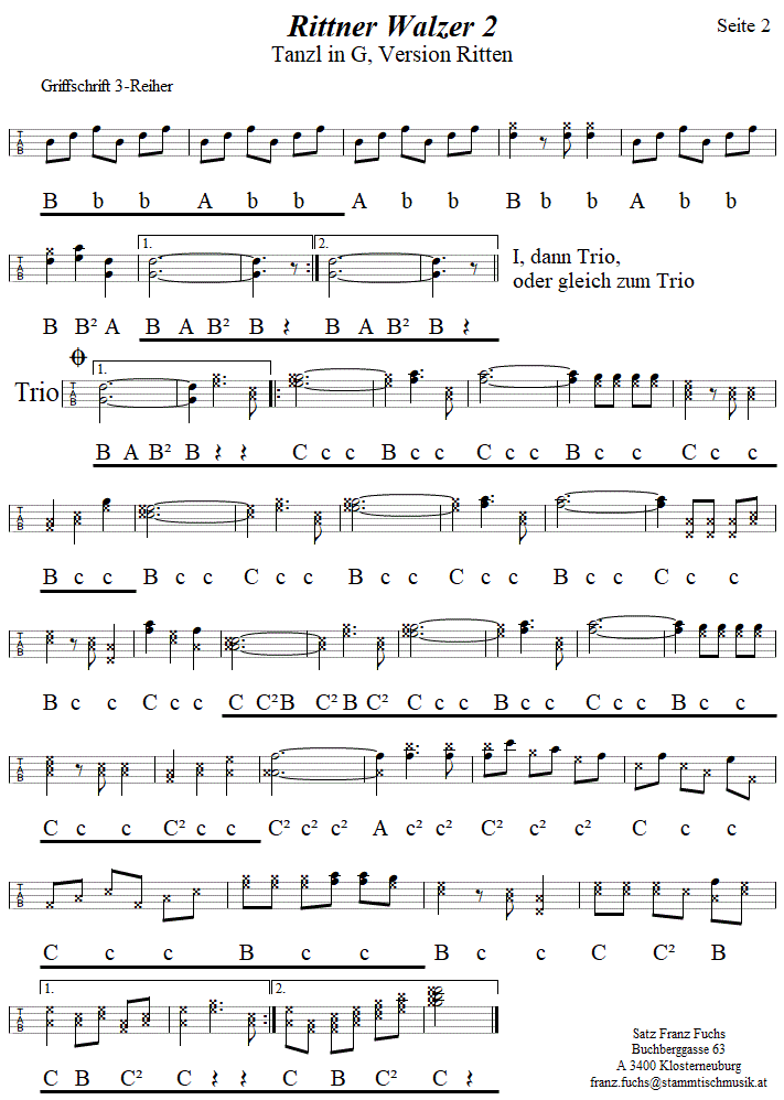 Rittner Walzer 2 in Griffschrift für Steirische Harmonika